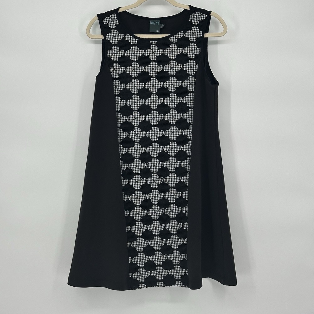Gabby Skye Black Mesh‎ Gingham Floral Poly/Spandex Shift Dress W/Pockets Sz 10 - Picture 2 of 7